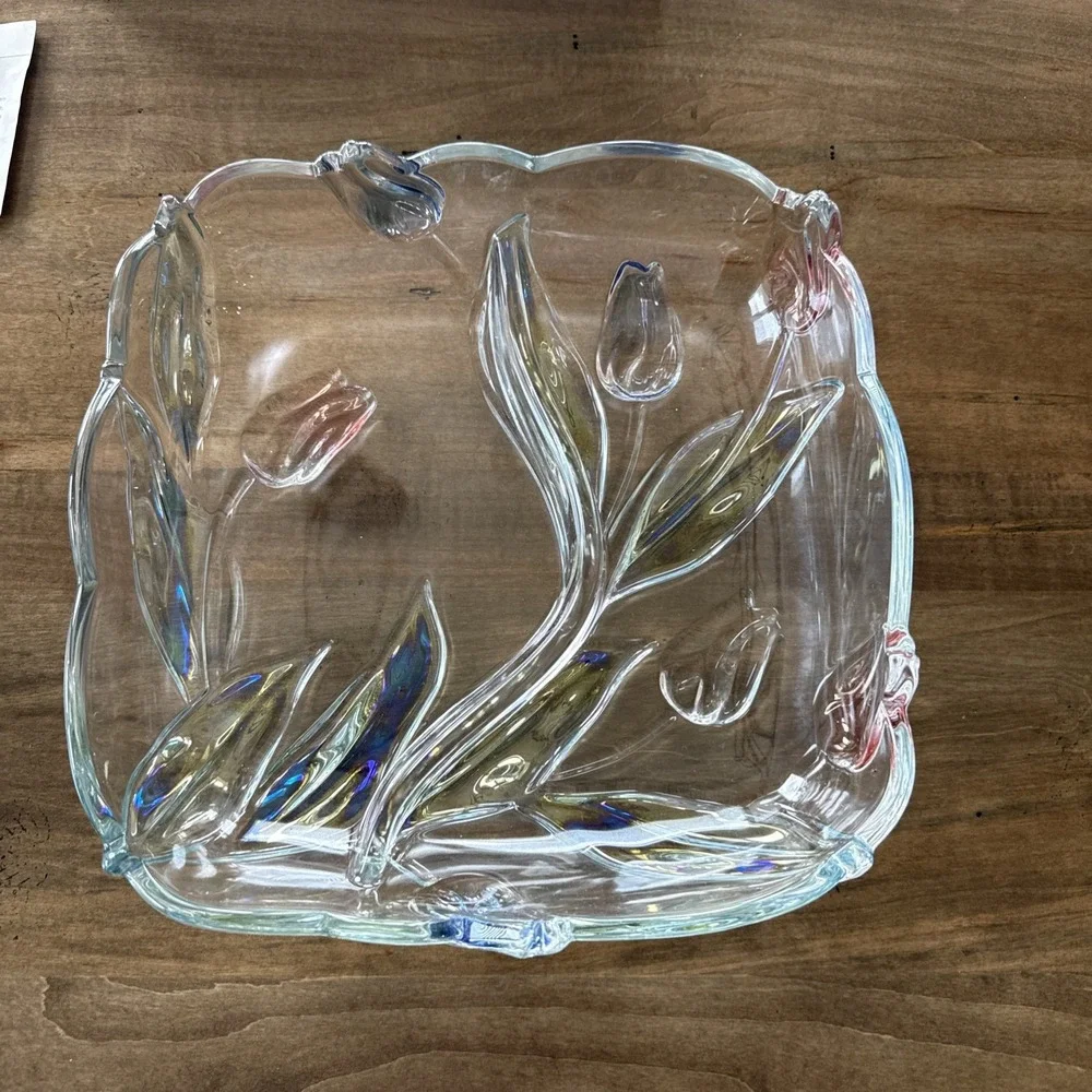 Mikasa Tivoli 3D Tulip Glass Serving Relish Dish 2 Compartments
